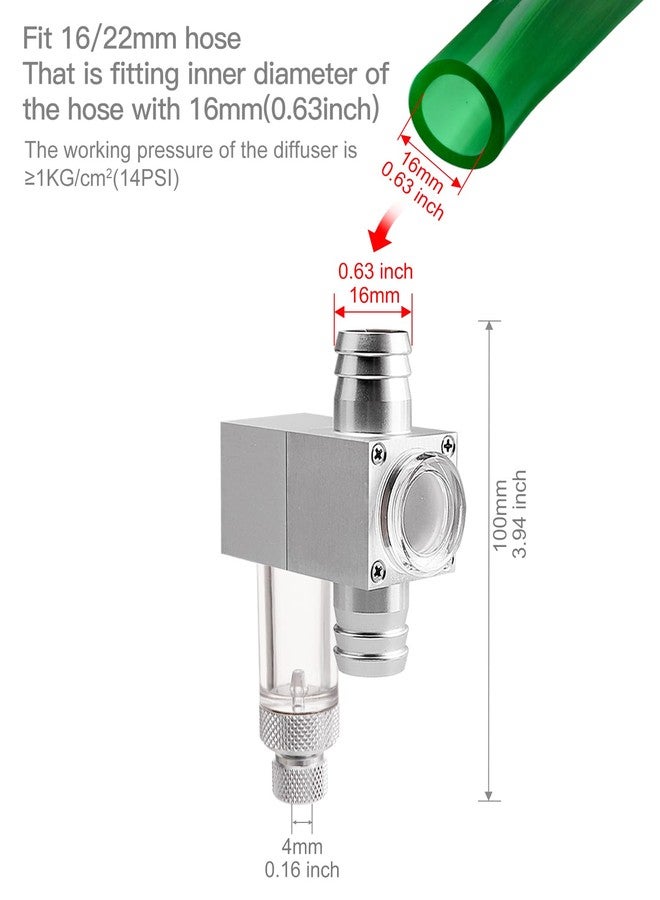 Clscea External Inline CO2 Diffuser Atomizer with Bubble Counter Aluminum Alloy for Planted Aquarium Canister Filter (DC400-L-16) - Image 4